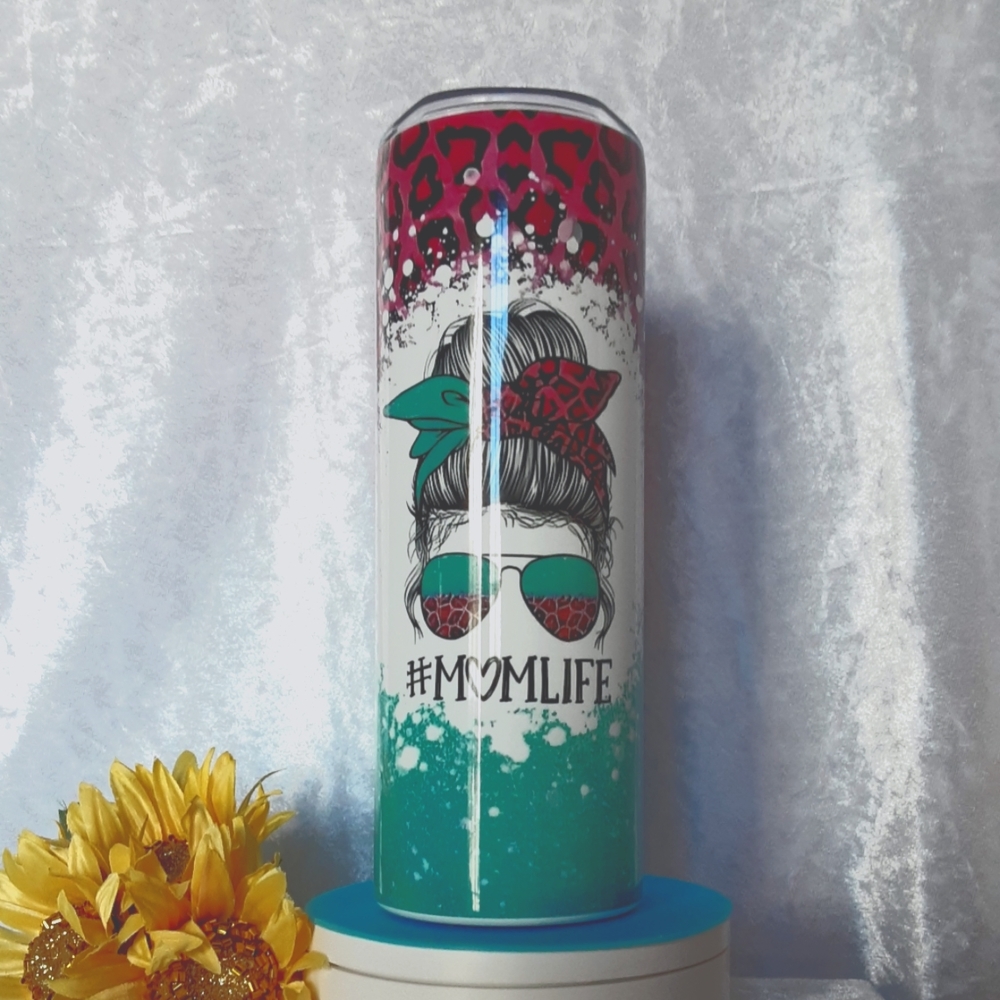 Hand Crafted Tumbler Pink Teal  #MOMLIFE  20oz Thermal